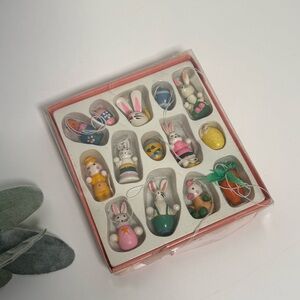 Vintage Miniature Wooden Easter Tree Ornaments Bunny Eggs Carrot Chicks